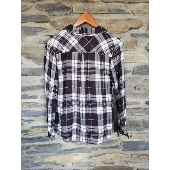 Rails Brown Ivory Plaid Flannel Button Up Small - Picture 3 of 3